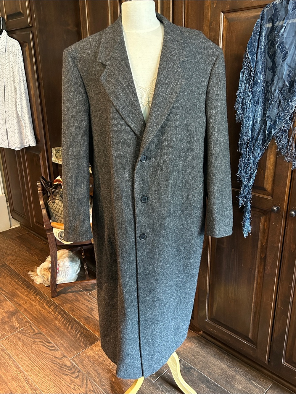 Ralph Lauren Sz XL Tweed Wool Classic Long Overcoat - Gray